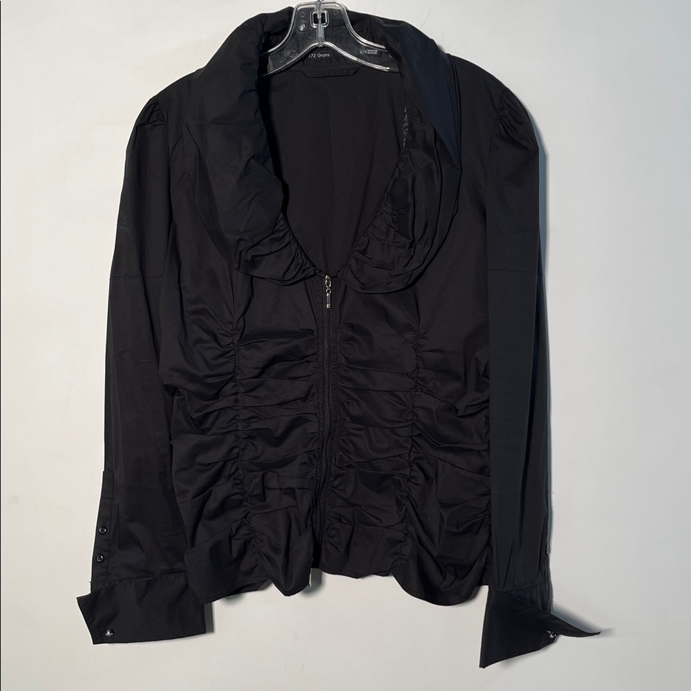 172 GRAMS. Goth Stevie Nicks Whimsi Ruched Drama Collar Black Blouse Jacket XL